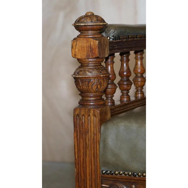 Set of Victorian Carved Oak & Leather Throne Armchairs For Sale - Image 11 of 18