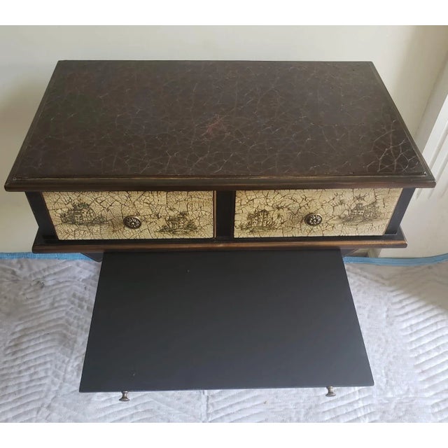 The Bradburn Home Neoclassical StyleTwo-Drawer Faux Bamboo Crossed Leg Table For Sale - Image 4 of 12