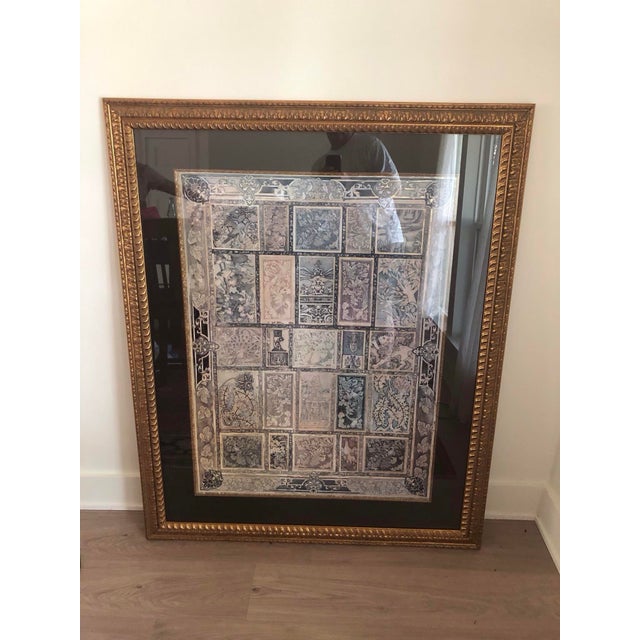 Gold 1990s Large Framed Tapestry-Style Art Print With Heraldic & Botanical Motifs - 4.5 Ft. Tall For Sale - Image 8 of 10