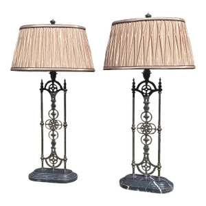 Pair of Wrought Iron Panel Buffet/Table Lamps
