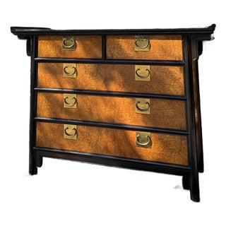 1970s Raymond K. Sobota for Century Furniture Chin Hua Burlwood & Brass Campaign Chest / Dresser For Sale