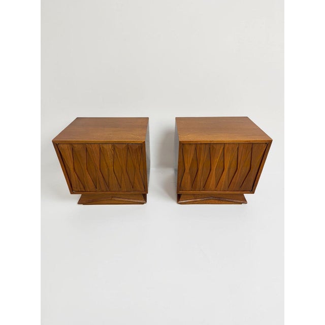 Pair of 1960s Mid-Century Modern Walnut Geometric Nightstands For Sale - Image 11 of 16