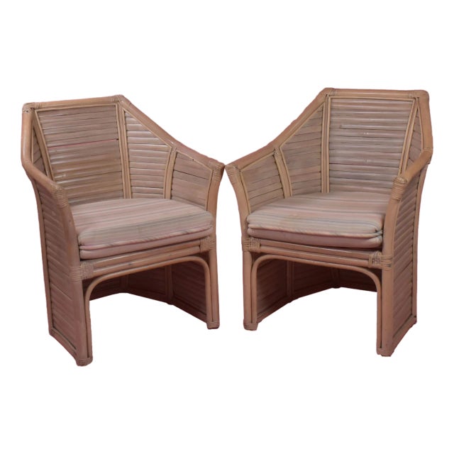 Pair of Split Bamboo Geometrical Lounge Chairs For Sale