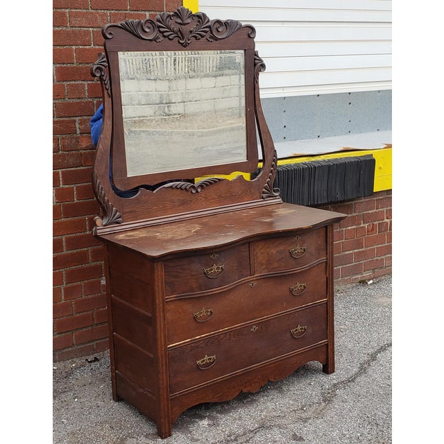 Antique Victorian Oak Keystone Furniture Co 4 Drawer Dresser W/ Swivel