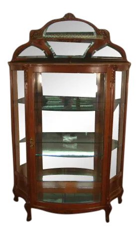 19th Century French Victorian Large China Cabinet With Shaped Glass
