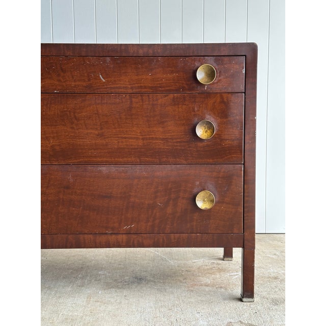 Metal Vintage Norman Bel Geddes for Simmons Steel Chest of Drawers With Brass Pulls, C. 1930s For Sale - Image 7 of 18