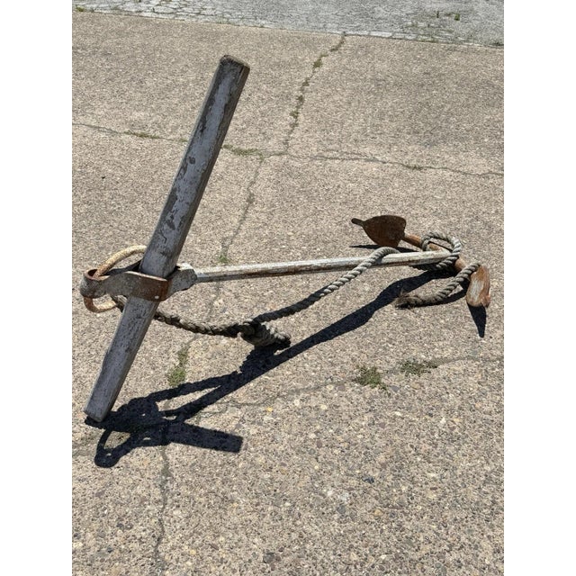 Antique English Victorian Maritime Cast Iron Large Boat Ship's Anchor and Rope For Sale - Image 13 of 18