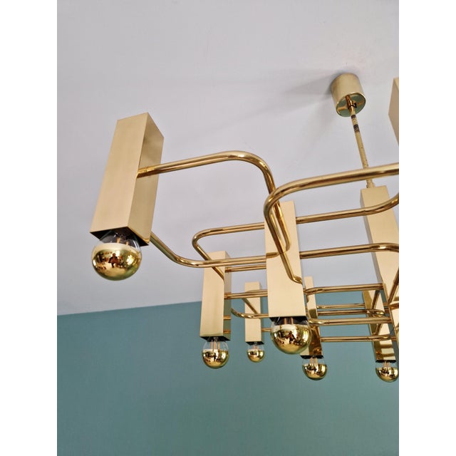 Geometric Brass Chandelier by Gaetano Sciolari for Boulanger, 1970s For Sale - Image 6 of 18