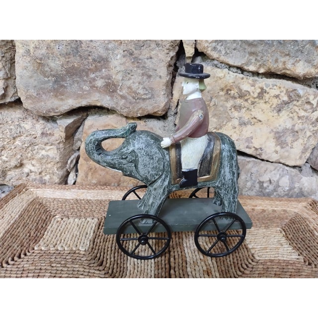 Figurative Mid 20th Century Americana Folk Art Hand Carved Rider on Elephant For Sale - Image 3 of 6