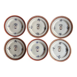 Antique 19th Century French Samson Porcelain Plates Chinese Export Style S Initial Monogram Crest - Set of 6 For Sale