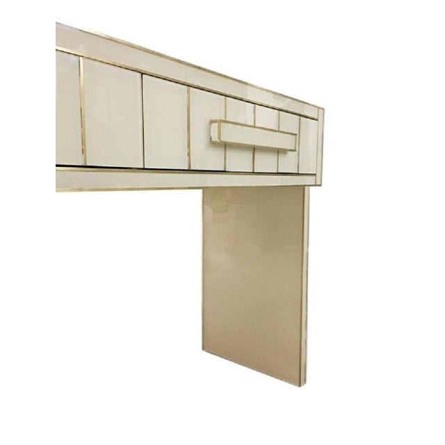Wood 21st Century Two-Drawer Mirrored Glass and Brass Writing Desk or Console For Sale - Image 7 of 8