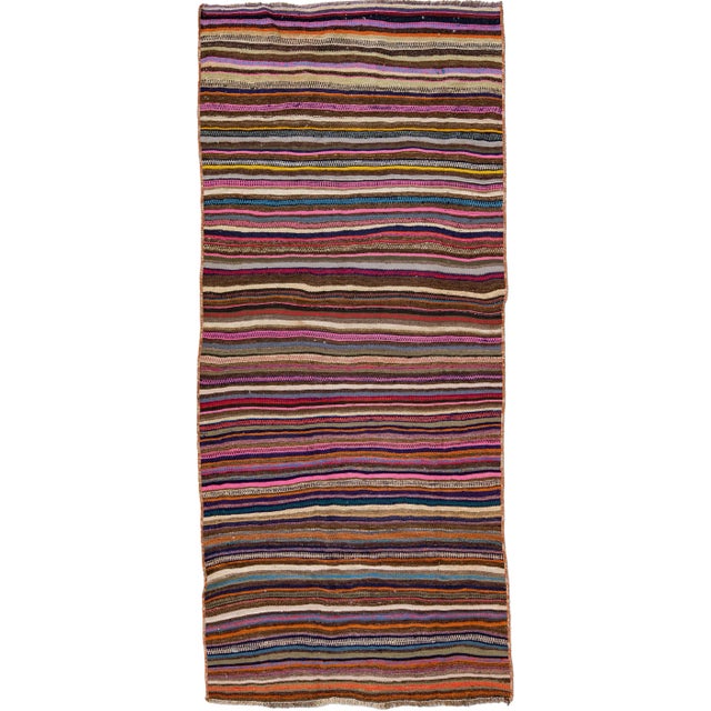 Vintage Kilim Handmade Flatweave Multicolor Striped Wool Runner For Sale - Image 10 of 10