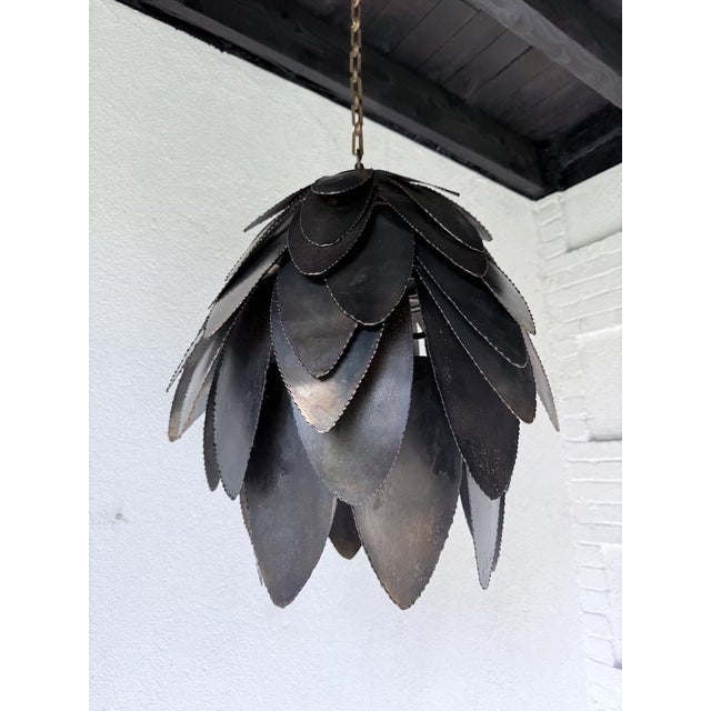Brutalist Welded Metal Flower Pendant Light, 1970s For Sale - Image 10 of 18