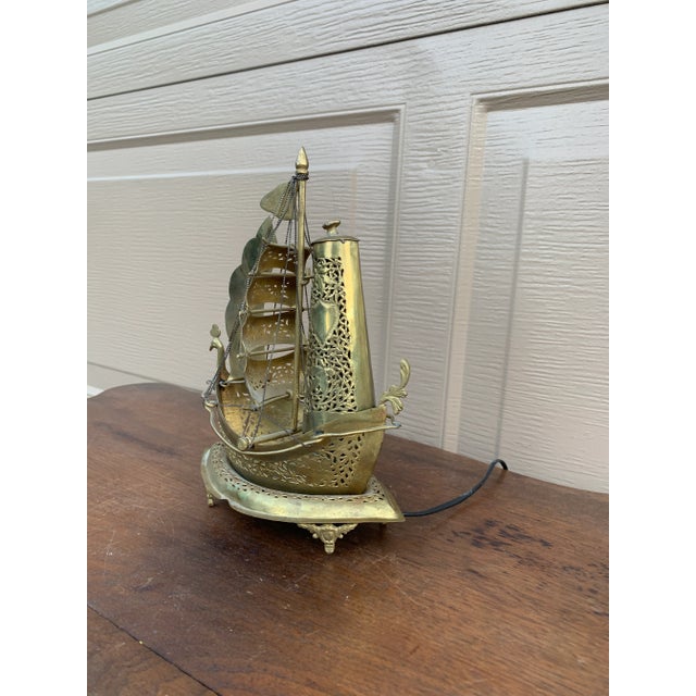 Brass Vintage German Brass Sailing Ship Nightlight | an English Coastal Curiosity For Sale - Image 8 of 12