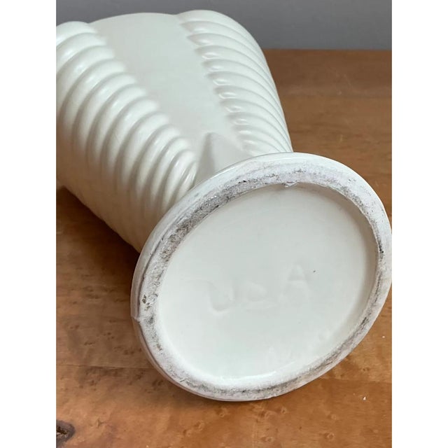 Vintage Matte Glaze Ribbed Ceramic Vase For Sale In West Palm - Image 6 of 12