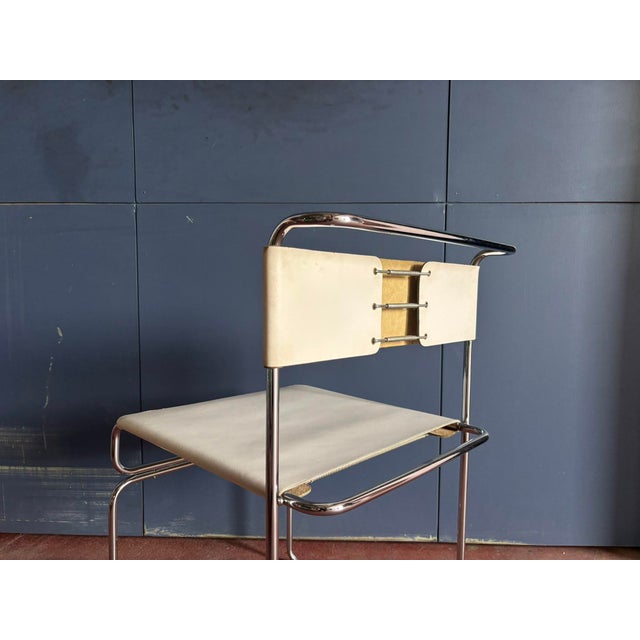Vintage Cream Leather Stackable Chairs attributed to Giovanni Carini for Planula, Italy, Early 1970s, Set of 4 For Sale - Image 4 of 6