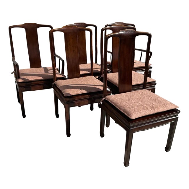 Late 20th Century Set of 6 Henredon Ming Styled Walnut Dining Chairs With Cane Seats For Sale