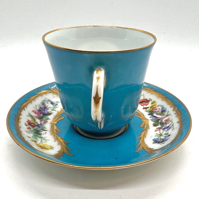 Blue Antique Porcelain Cup and Saucer, 1800, Set of 2 For Sale - Image 8 of 13