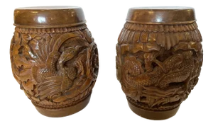 Carved Wooden End Tables -a Pair