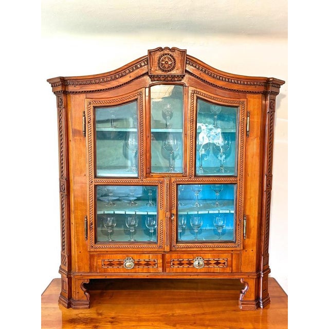 18th Century Inlaid and Carved Cherrywood Vitrine Buffet, 1790s, Set of 2 For Sale - Image 3 of 18