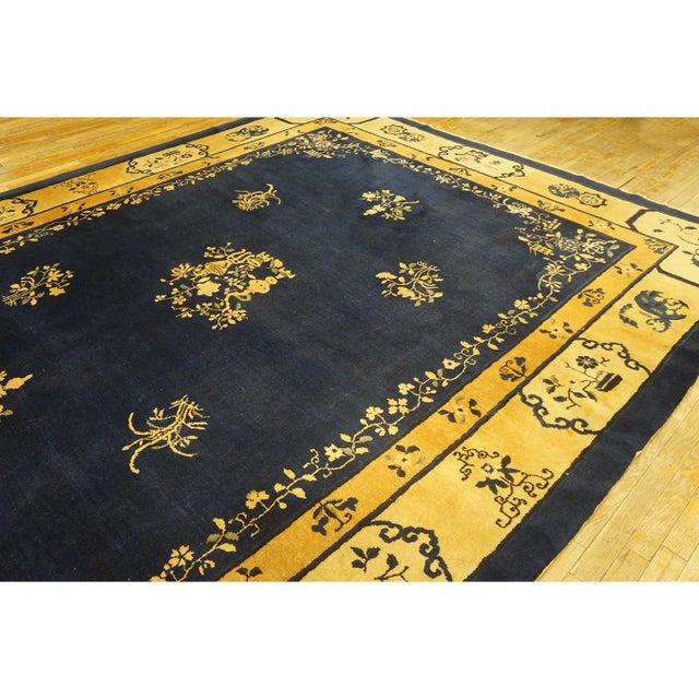 1920s 1920s Blue Navy Vase Floral Antique Chinese Peking Carpet 9'2" X 11'6" Rug For Sale - Image 5 of 10