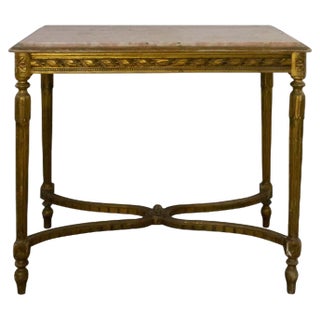 19tn Century Louis XVI Center Table in Gilded Wood and Marble, 1860s For Sale