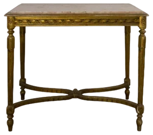 19tn Century Louis XVI Center Table in Gilded Wood and Marble, 1860s