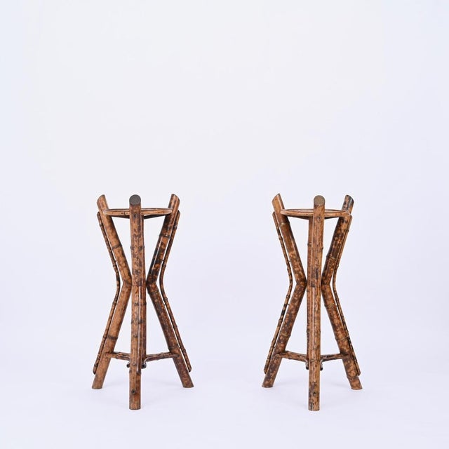 Brown Italian Tiger Bamboo Tripod Pedestal or Plant Stand, Italy, 1950s For Sale - Image 8 of 15