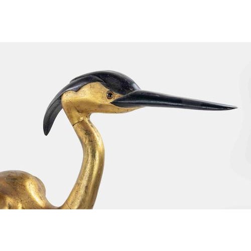 Life Size Heron, 1980s, Gilded & Lacquered Fiberglass For Sale - Image 4 of 10