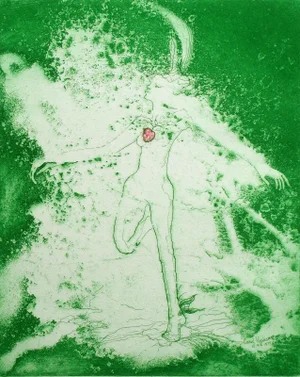 1970s Carol Heineman "Dropping In" Hand Signed Aquatint Etching