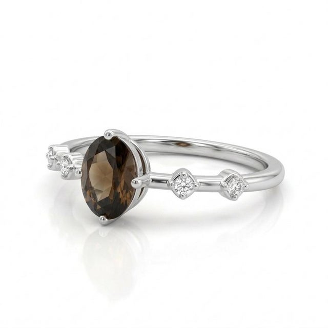 Contemporary Smoky Topaz & Cubic Zirconia Ring, Brown Gemstone Ring Us 7 For Sale - Image 3 of 3