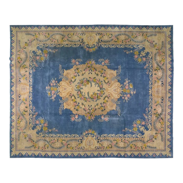 Vintage Chinese Art Deco Hand Knotted Wool,11'9'' X 14'8'' For Sale