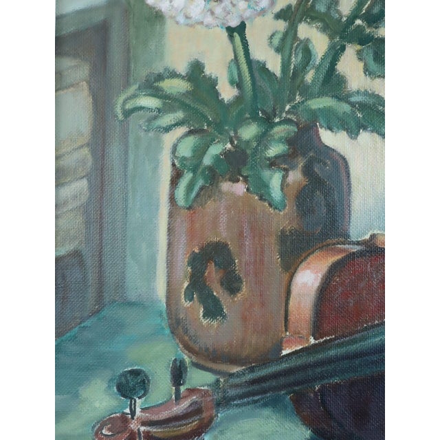 Mid-Century Modern 'Violin & Flowers' Original Swedish Expressive Still Life Oil Painting, Framed For Sale - Image 11 of 14