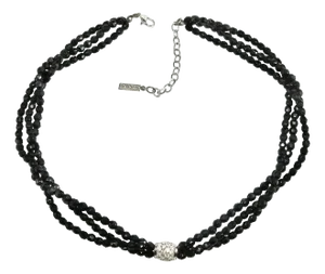 Vintage Napier Mini Torsade Necklace Black Beads & Rhinestone Ball
