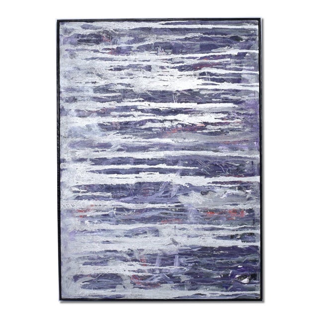 Purple Goldberg 1960s New York School Purple and Silver Vertical Abstract Expressionist Painting For Sale - Image 8 of 8