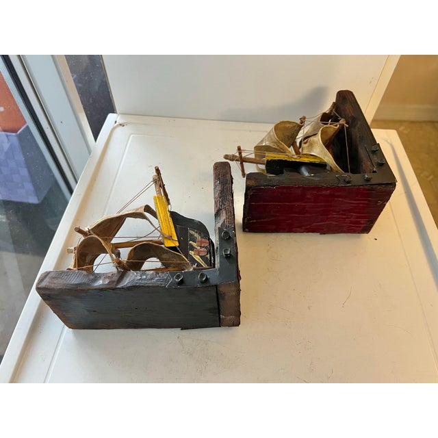 Mid 20th Century 1970s Wood Pirate Ship Bookends For Sale - Image 5 of 7