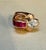 Modern 0.60Ct Natural Invisible Set Ruby & Diamond 14 Karat Rose Gold Pinky Ring Size 4 For Sale - Image 3 of 8
