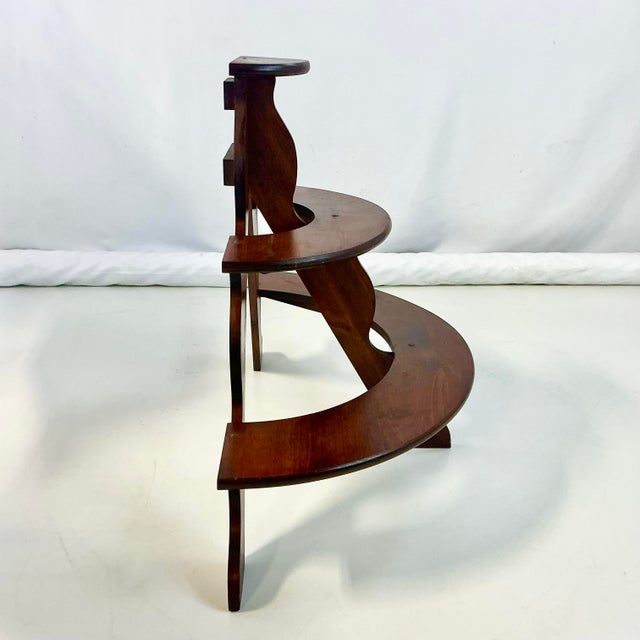 Burnt Umber 1970s Vintage Arts & Crafts Boho Chic Pine 3-Tier Half Moon Plant Stand, Dark Stain. For Sale - Image 8 of 13