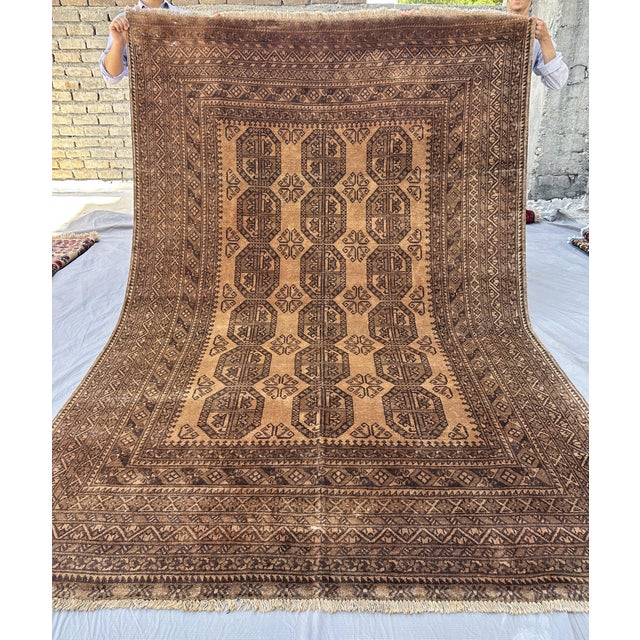 2000 - 2009 Terracotta Camel Afghan Ersari Hand-Knotted Wool Rug - 6'7" X 9'7" For Sale - Image 5 of 11