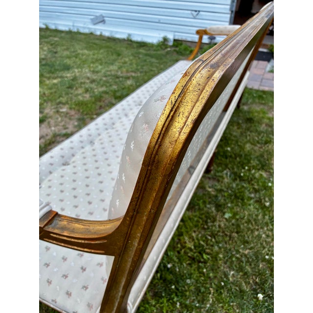 1960s French Louis XVI Style Giltwood Settee With Original Floral Upholstery For Sale - Image 10 of 11