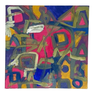 Acrylic on Canvas Abstract 14"By 14 Titled "Le Printemps" Spring Signed Yjr For Sale