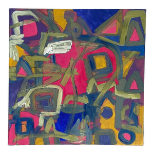 Acrylic on Canvas Abstract 14"By 14 Titled "Le Printemps" Spring Signed Yjr