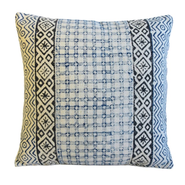 Custom-tailored pillow in hand-printed cotton fabric depicting a beautiful design. Cream cotton fabric back. Zipper...