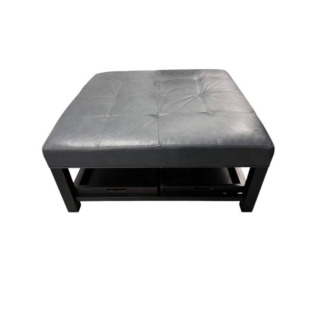 Early 21st Century Arhaus Camden Collection Butler Leather Ottoman in Slate Showroom Sample For Sale - Image 5 of 11
