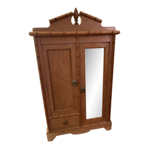 Antique Miniature Birdseye Maple/*Pine Chinoiserie Wooden Armoire