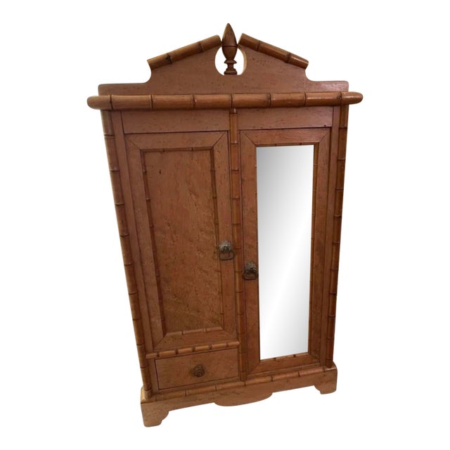 Antique Miniature Birdseye Maple/*Pine Wooden Armoire For Sale