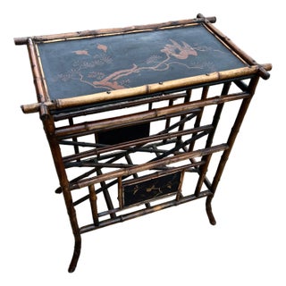 Antique Tortoise Shell Bamboo Chinoiserie Table For Sale