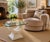 Roche Bobois Sculptural Circular Camel Suede Horseshoe Swivel Lounge Chair A circular swivel lounge chair by Roche Bobois,...