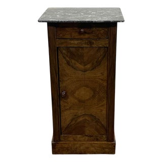 Bedside Table in Walnut and Oak with Marble Top, 19th Century For Sale
