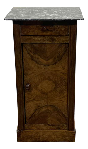 Bedside Table in Walnut and Oak with Marble Top, 19th Century